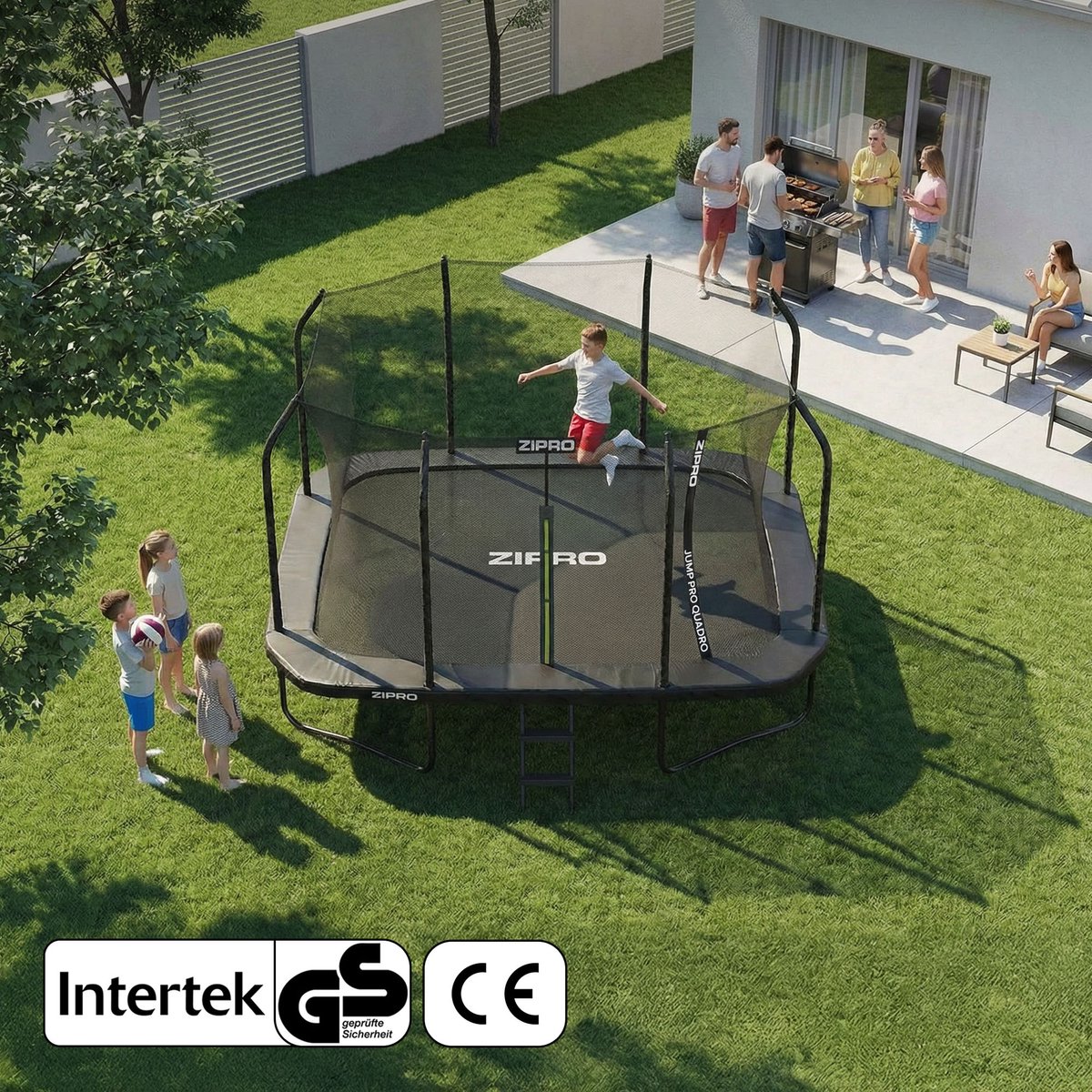 ZIPRO® JumpPro Quadro 8x12FT - Tuintrampoline - 366x244 cm - Met ladder - Max. belasting 150 kg - Dubbele sluiting - Veerbeveiliging - CROSS-SECTION-systeem - Zwart — afbeelding 4