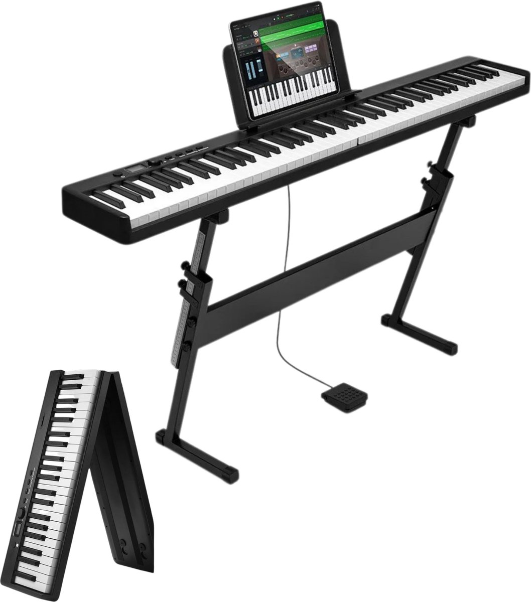 Rolu Digitale Piano – Elektrische Piano – Keyboard 88 Toetsen – Opvouwbaar – Bluetooth – 128 Klanken – Inclusief Standaard