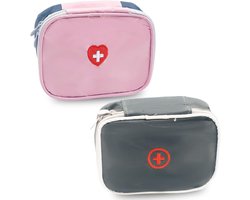 2 stuks Medicine Bag, Oxford Fabric, Comfortable Emergency Medical Bag, Portable Small Medicine Holder, Empty Travel Pharmacy Bag, Square Organizer for Travel, Home, School（roze，grijs）