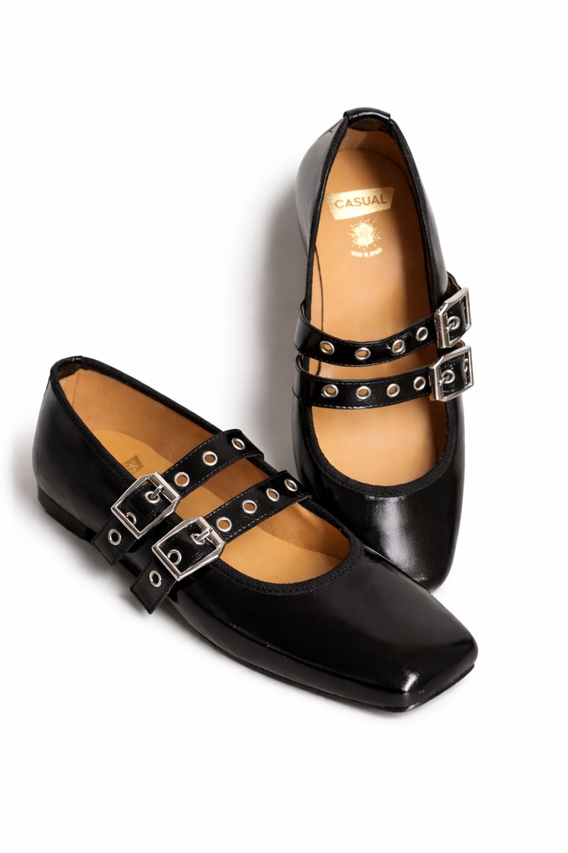 Elegante zwarte leren Mary Jane ballerina's