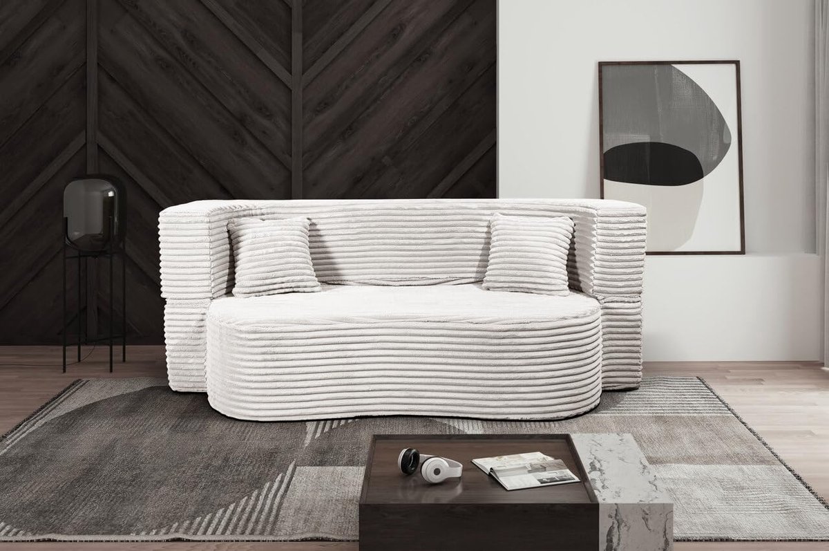 Bankbed 3-zits 200x72x80 cm met Slaapfunctie – Schuimrubber Sofa met Afneembare Corduroy Hoes – Modern & Comfortabel Ivoor – Pauwhome