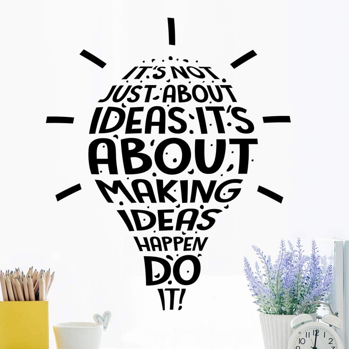 Inspirerende Gloeilamp Muursticker - Motiverende Wanddecoratie voor Slaapkamer en Woonkame