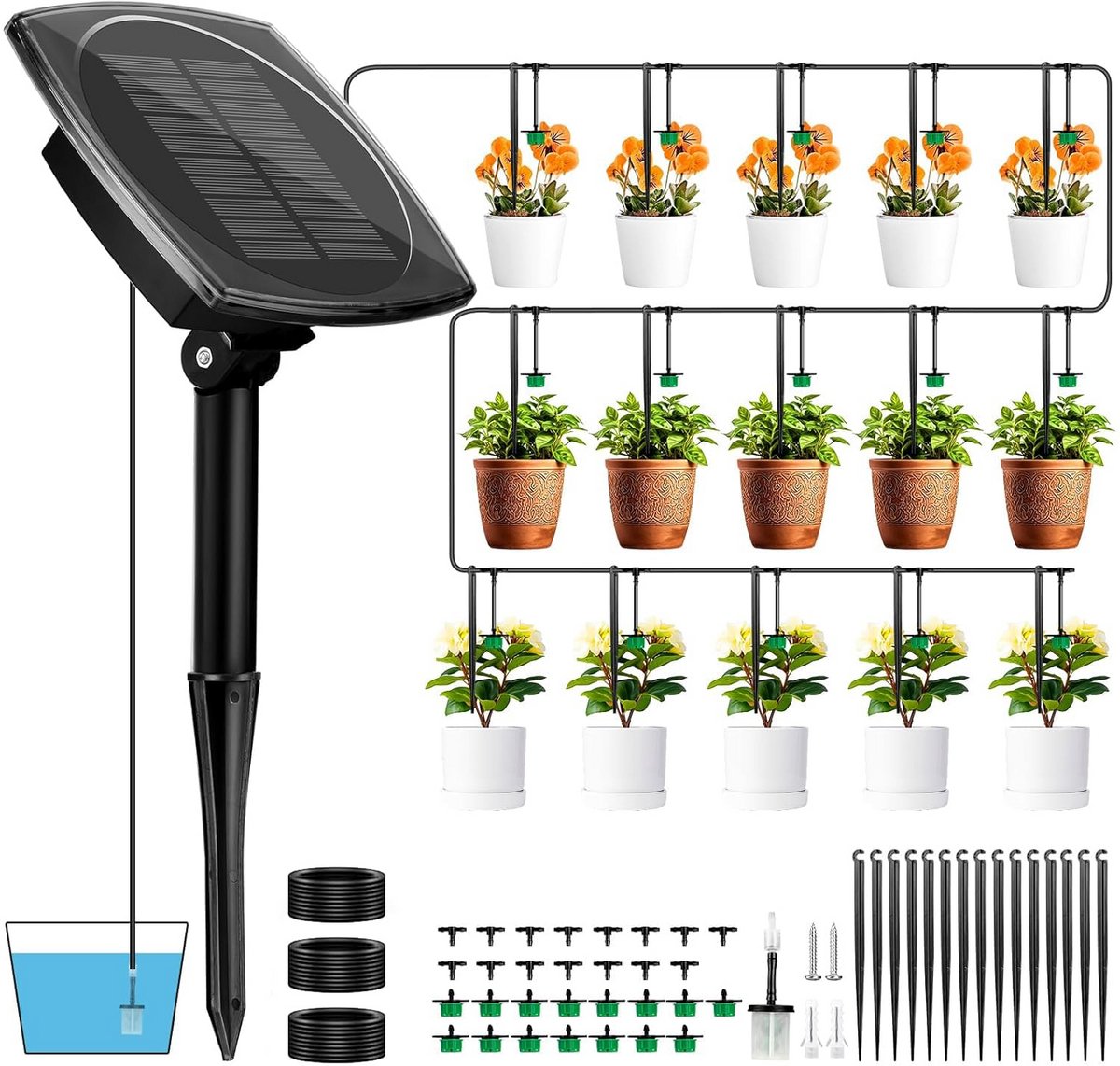 Automatisch irrigatiesysteem op zonne-energie voor binnen en buitenplanten