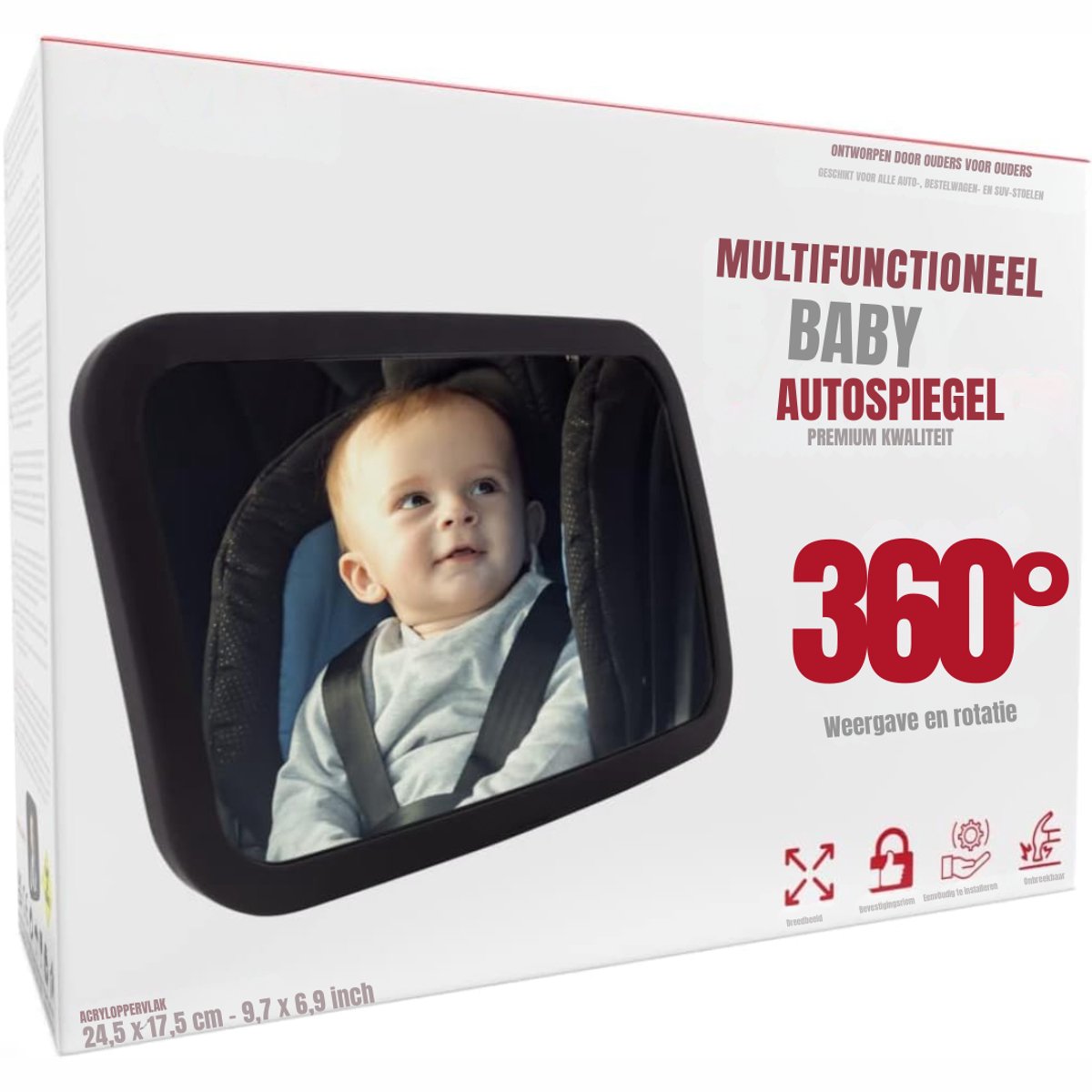 MMM® Auto Spiegel Baby - Achteruitkijkspiegel Baby - Autospiegel Baby Voor Achterbank - Wit - 26 cm x 19 cm x 8 cm