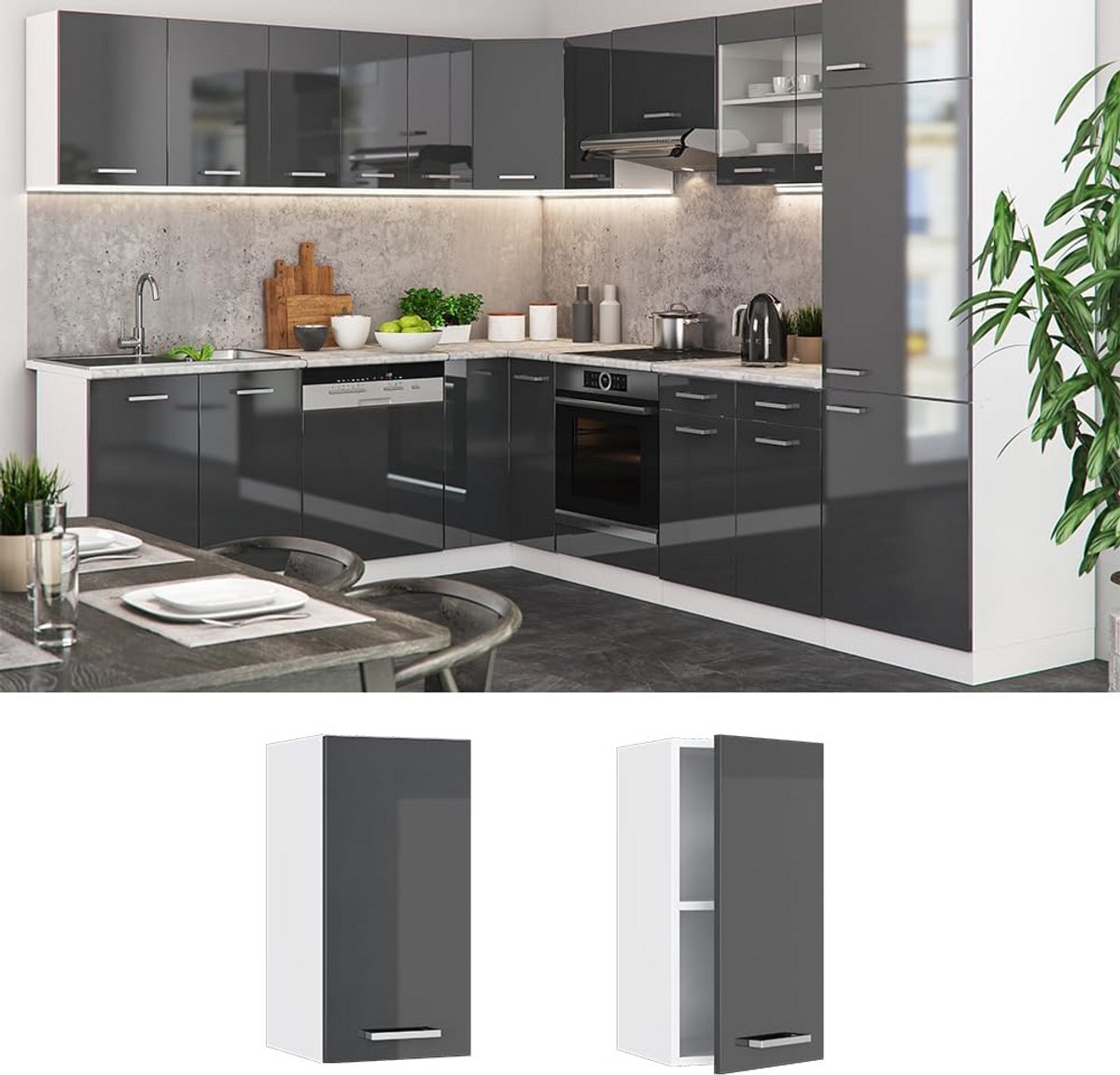 Hang- en Voorkast Keukenmodule 30 cm Antraciet of Wit - Modulair Systeem