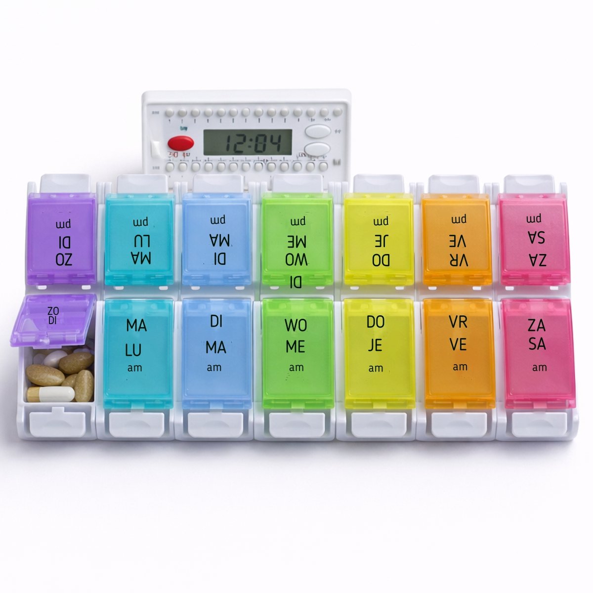 Medicijnweeklader groot- handige drukknoppen - 6 alarmen -pillendoosjes los te maken
