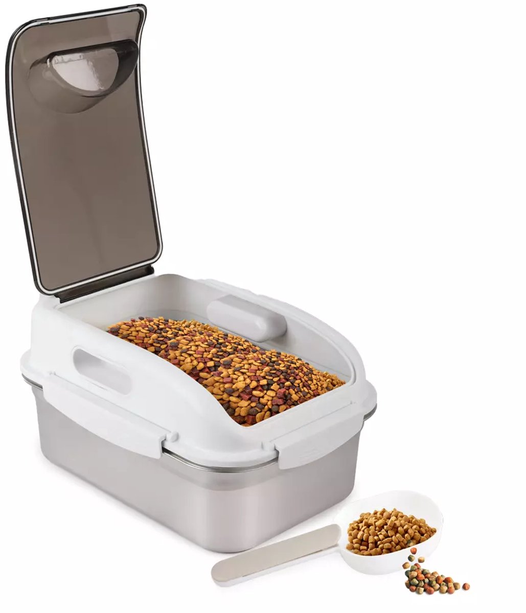 AFP Pet Food Container - 17x27x37 CM - 6,5 L - Voerton Hond - Voedselcontainer - Voederton met Deksel - RVS - Zilver/Wit
