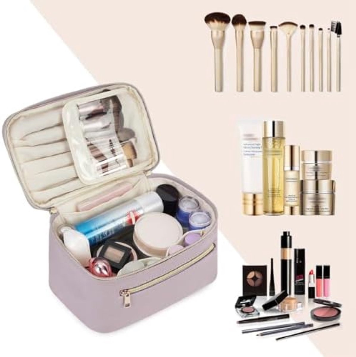 Ruime Make-up Organizer met Penselenvak - Lila