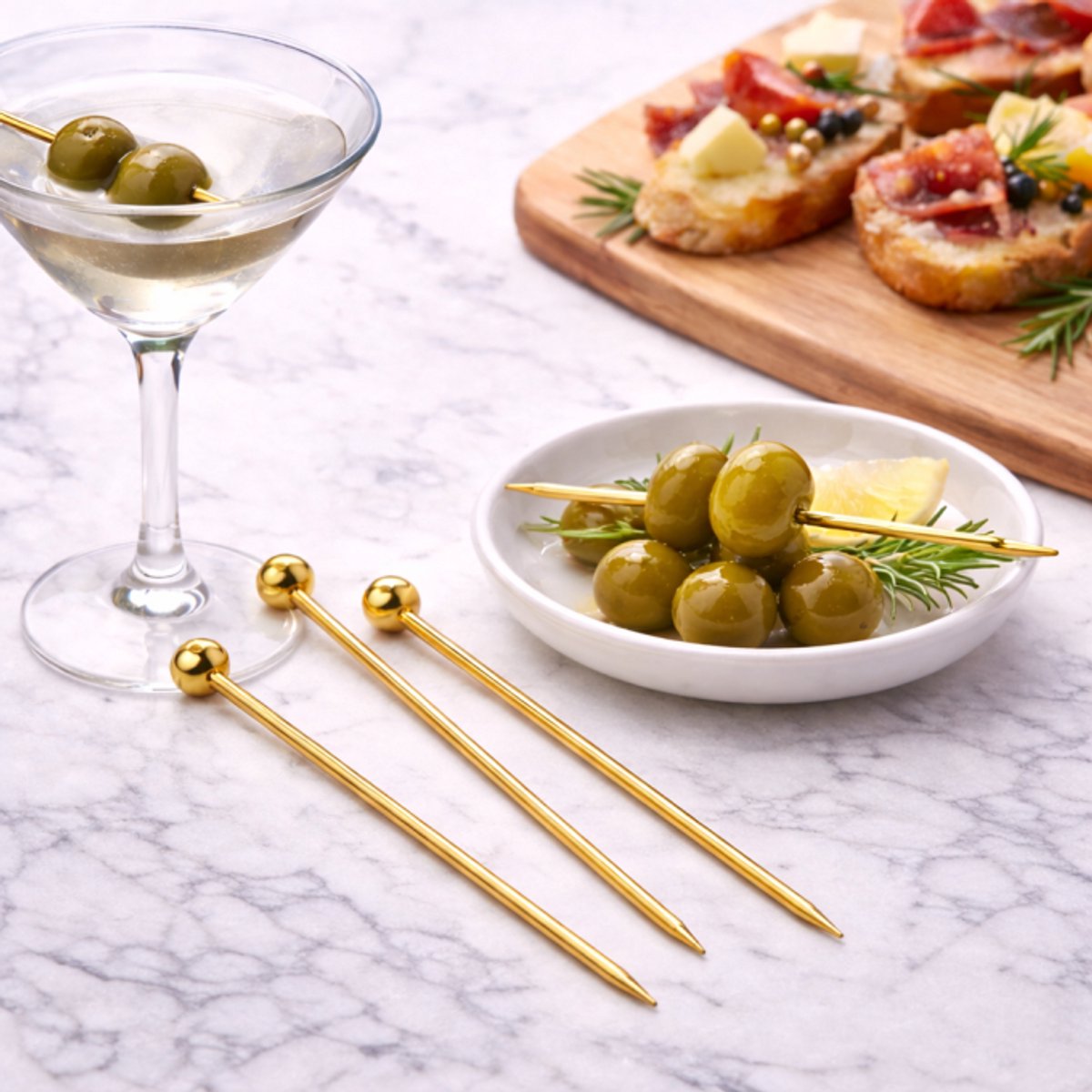 Set van 4 Luxe Cocktail Picks Goud -Tapas prikkers – RVS — cadeau in Kookcadeaus - foto 4
