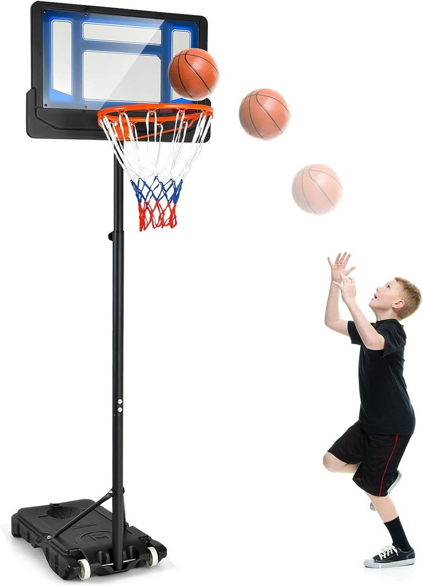 Hoogteverstelbare Basketbalstaander 90-210 cm met Wielen voor Binnen en Buiten - Blauw