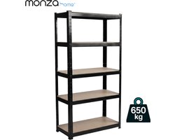 Monza Home® Stellingkast Metaal – 5-Laags Opbergrek – 75x30x150 cm – 650 kg – Zwart