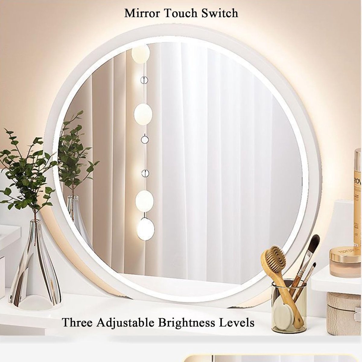 Schminktisch Mit LED Spiegel 3-Farb Beleuchtung – Make-Up Tisch Mit Viel Stauraum & Hocker – Schiebbarer Spiegel – Schlafzimmer Kosmetiktisch (ca. XX×XX×XX cm) – Pauwhome