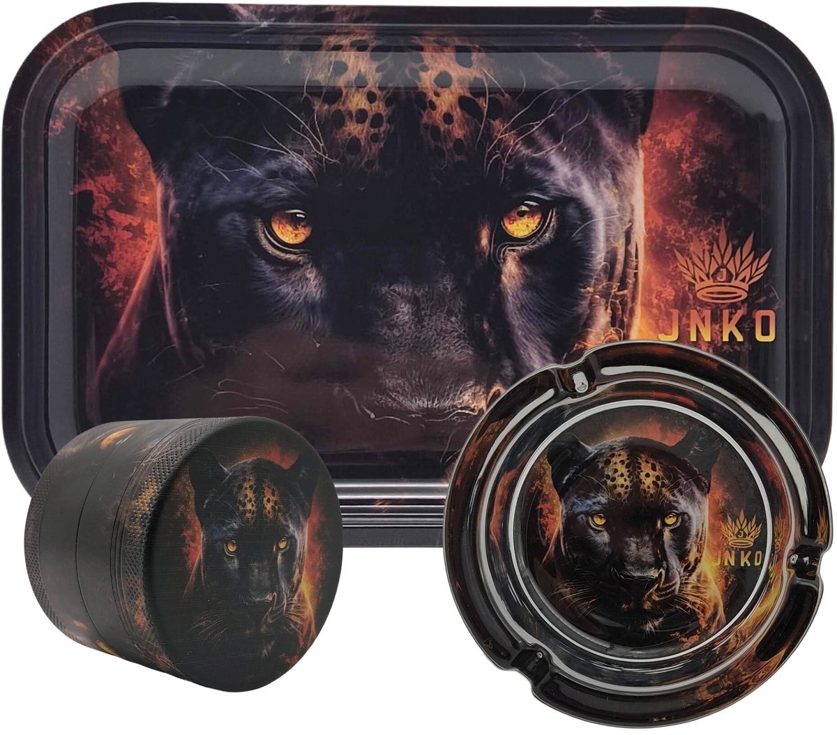 Grinder + Metalen Dienblad XXL + Asbak – 3-delige Set – Panter Design – JNKO
