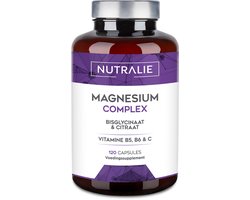 Magnesium Citraat 1545mg + Magnesium Bisglycinaat 600mg - Supplementen tegen Vermoeidheid - Met Vitamine C, B5 & B6 - 120 Capsules Veganistisch - Nutralie