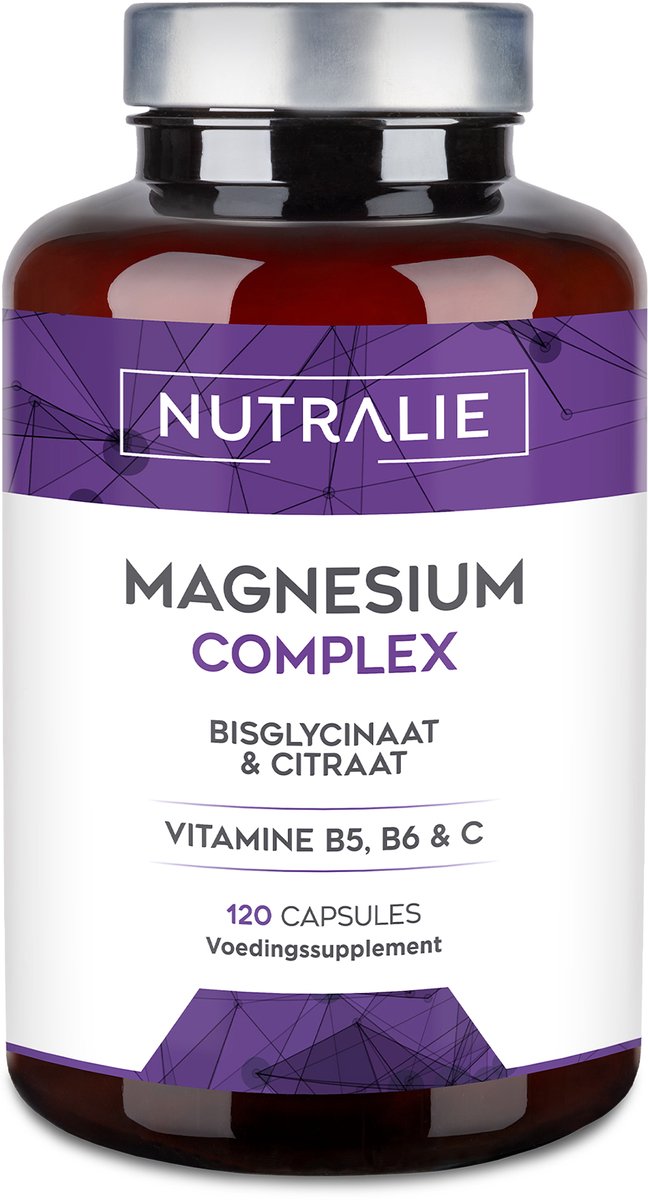 Magnesium Citraat 1545mg + Magnesium Bisglycinaat 600mg - Supplementen tegen Vermoeidheid - Met Vitamine C, B5 & B6 - 120 Capsules Veganistisch - Nutralie
