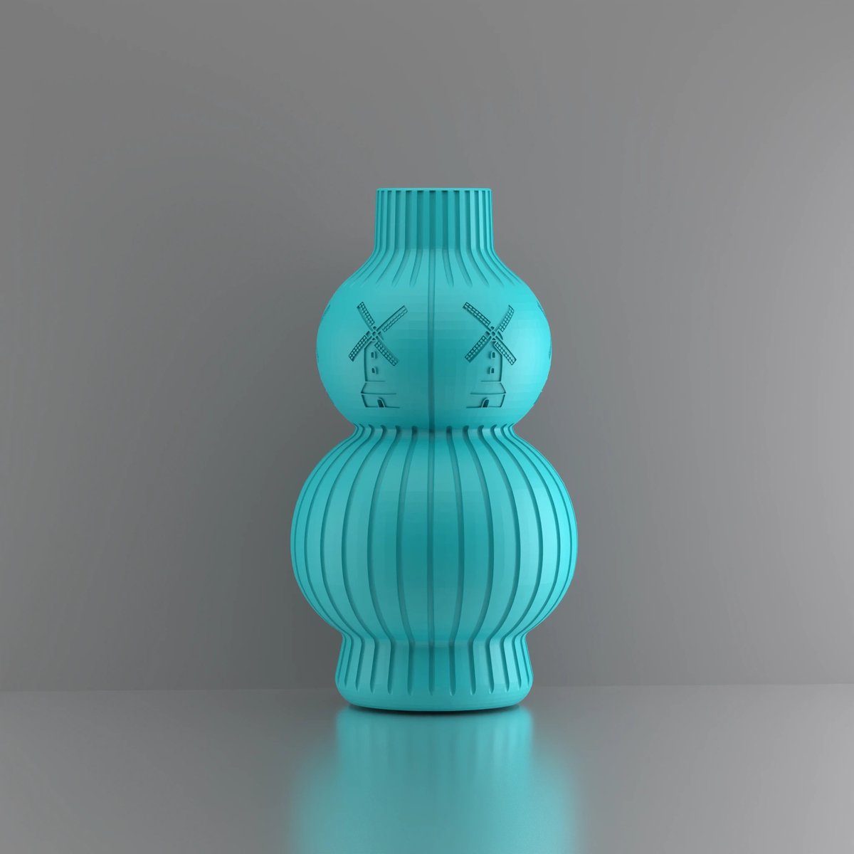 3d-gezellig Julia met molen - Vaas - Waterdicht - Turkooise - Maat 25 cm - Kunststof - Modern - Bloemenvaas -100% gerecycled PLA (bioplastic)