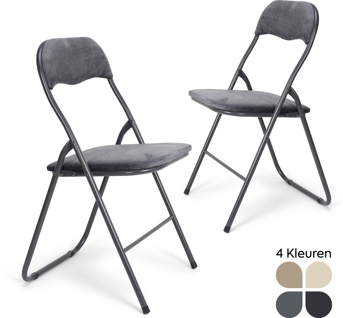 Trendy Meije® Nova Klapstoelen Set van 2 - Grijs - Velvet Fluweel - Inklapbaar - Zithoogte 45 cm - Opvouwbare Stoelen - Vouwstoel