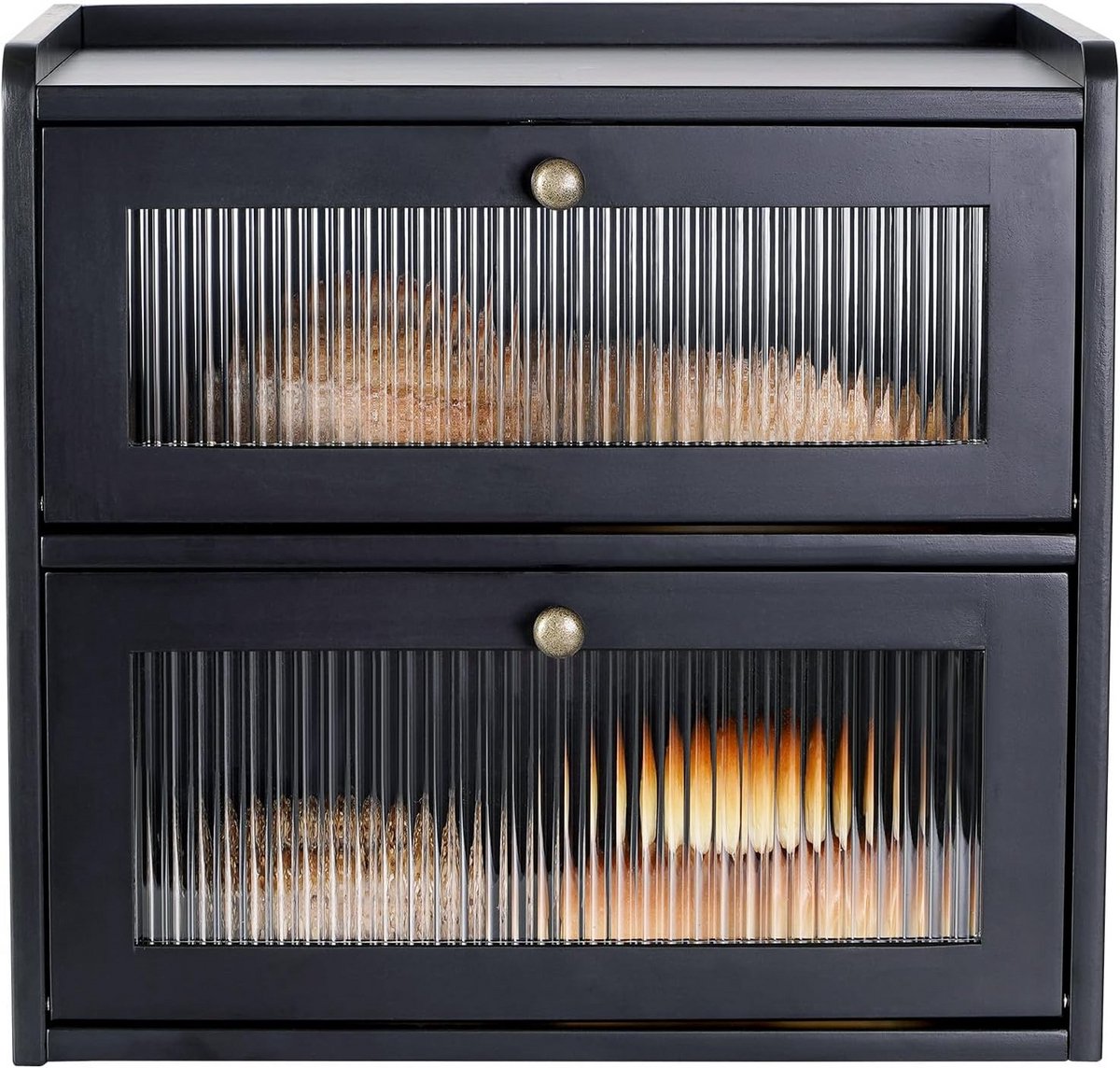 Houten brooddoos 2 lagen met acryl venster zwart