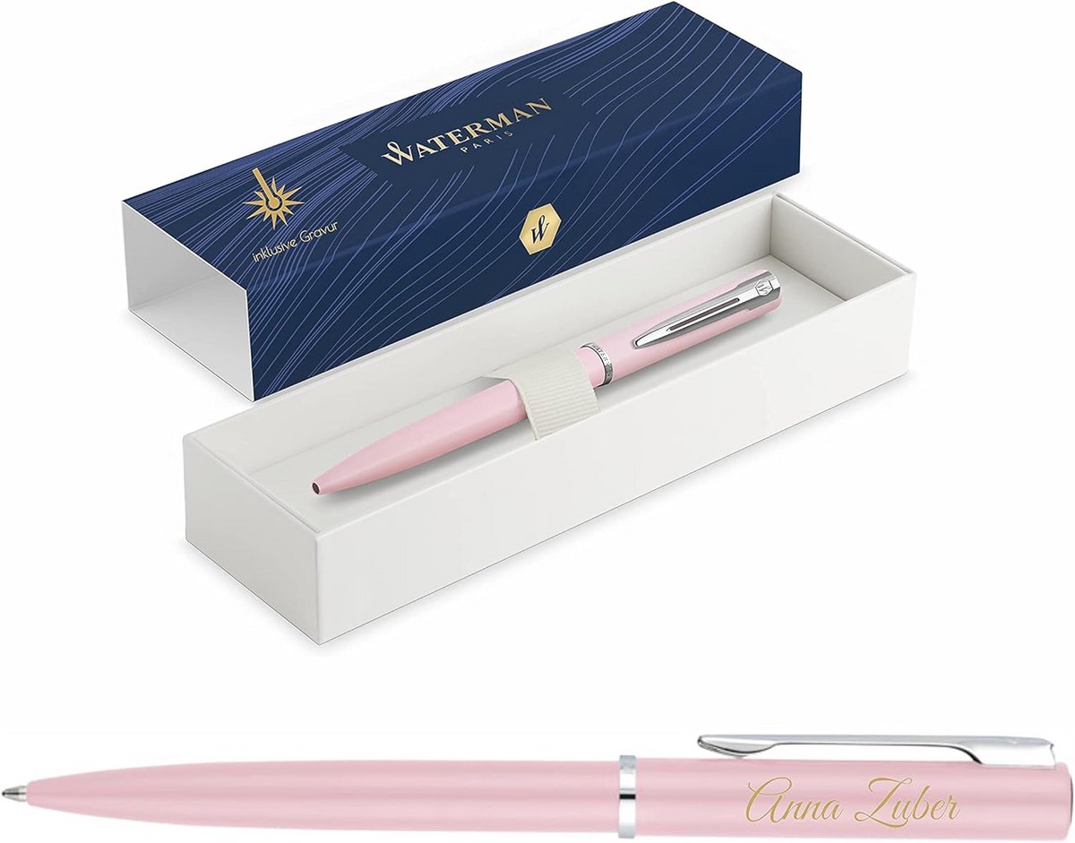 Luxe Balpen met Naamgravure in Pastelroze - Blauwe Inkt - Cadeau in Geschenkdoos
