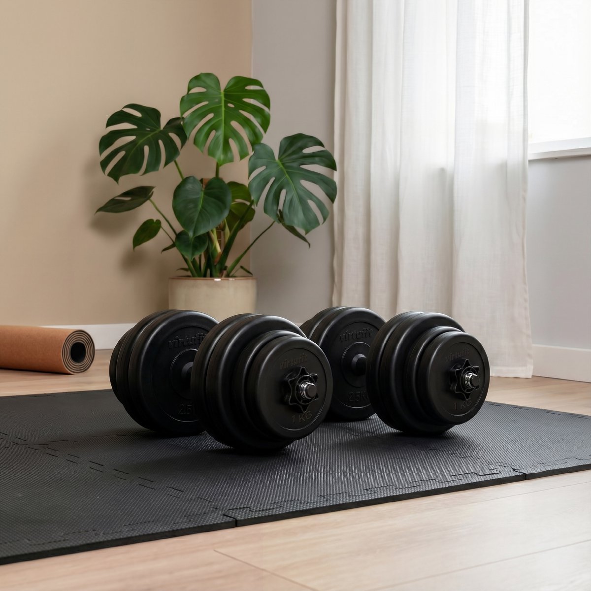 VirtuFit Verstelbare Dumbbell - Zwart - Vinyl - 15 kg - Dumbbel Set - Inclusief Schroefsluitingen - Extra Grip - Behandeld met Beschermende Olie - Dumbells - Gewichten – foto 8