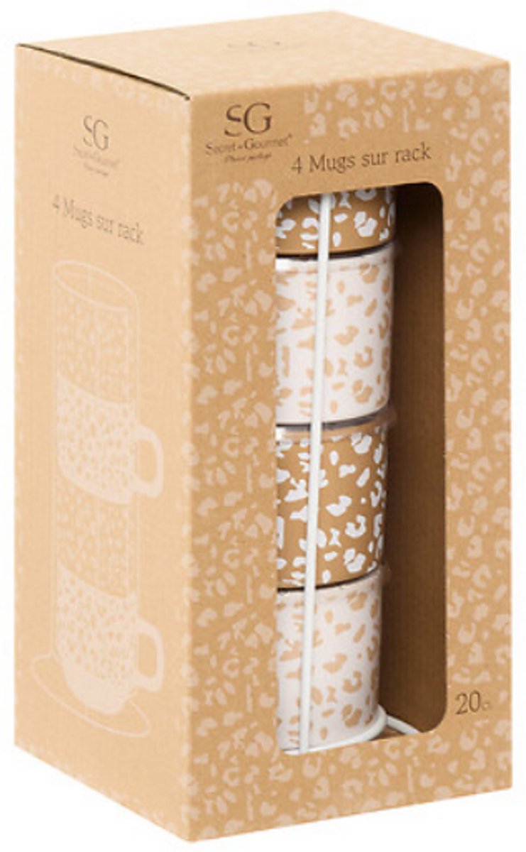 Secret de Gourmet Mokrek Set - 4 Keramische Mokken, 20 cl, Leopardi Ontwerp
