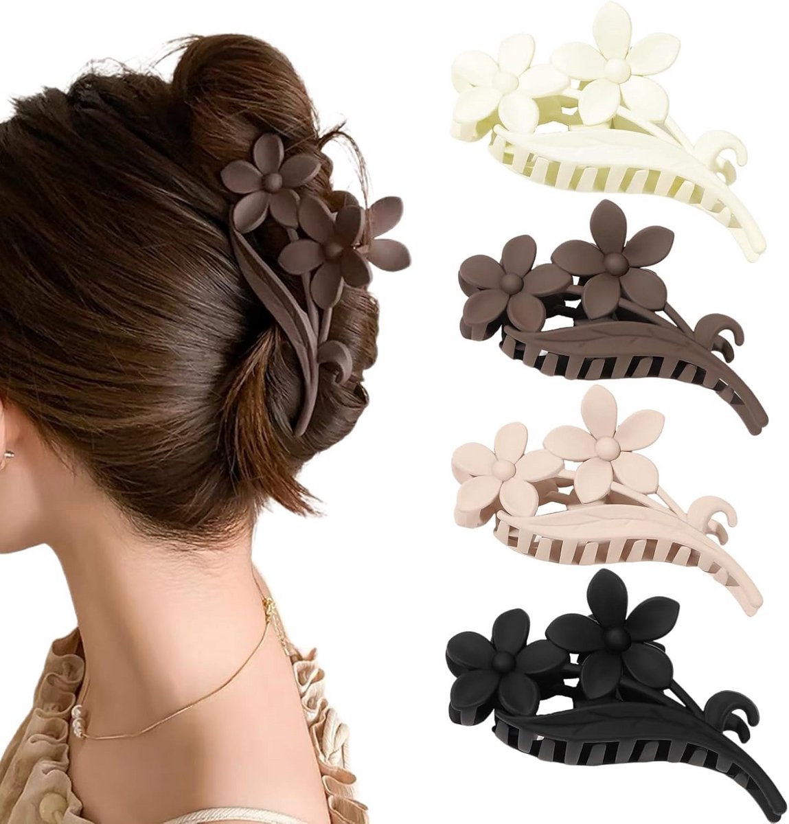 Vintage Bloemen Haarclips met Strass 3 Stuks - Zilver, Grijs, Champagne