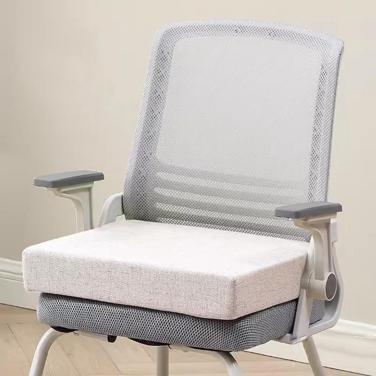 Comfortabel Vierkant Stoelkussen (40x40x10 cm) Beige - Antislip, Wasbaar met Rits voor Eetkamerstoel of Bank