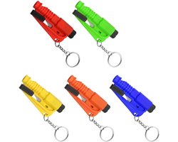 5 stuks Glass Breaker for Car， Car Emergency Aids, 3-in-1 Safety Key Chain with Belt Cutter, Windscreen Breaker and Survival Whistle, Vehicle Fire Rescue Kit