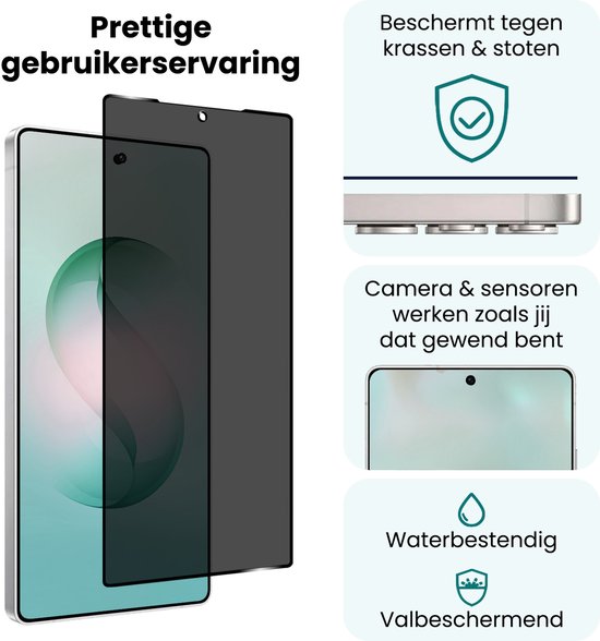 Screenprotector met privacy filter op smartphone, beschermt tegen krassen en stoten.