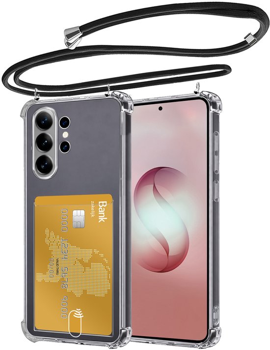 Hoesje - Geschikt voor Samsung Galaxy S26 Ultra - Met Koord - Shock Proof - Siliconen Case - Back Cover - Telefoonkoord - Telefoon Hoes Shockproof - Telefoonketting - Transparant