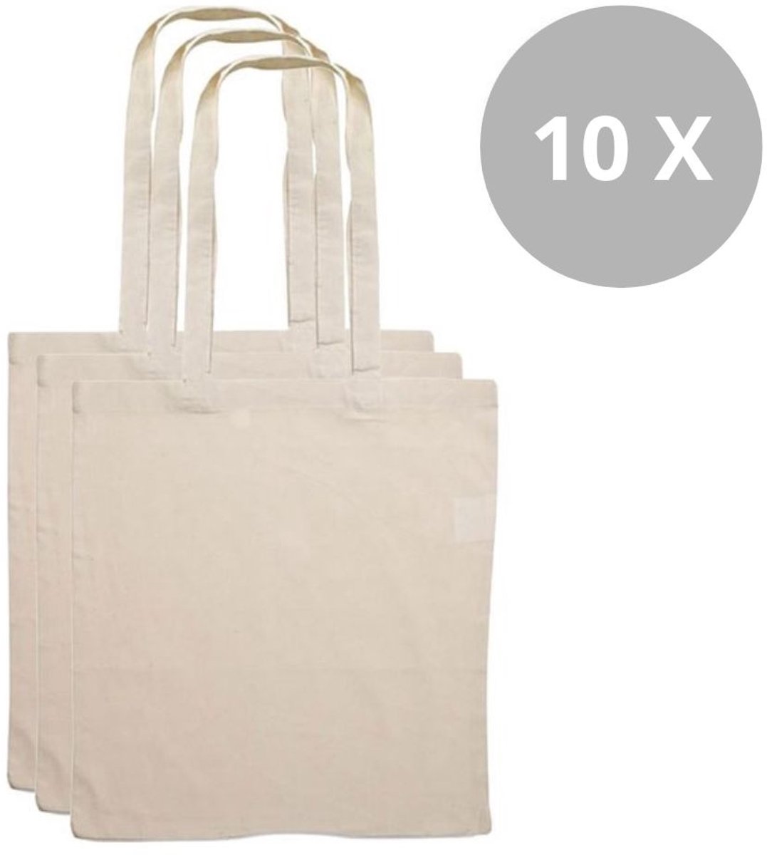 10x Katoenen Tas - Basic Tote Bag - stevige kwaliteit – Naturel van kleur - 10 stuks