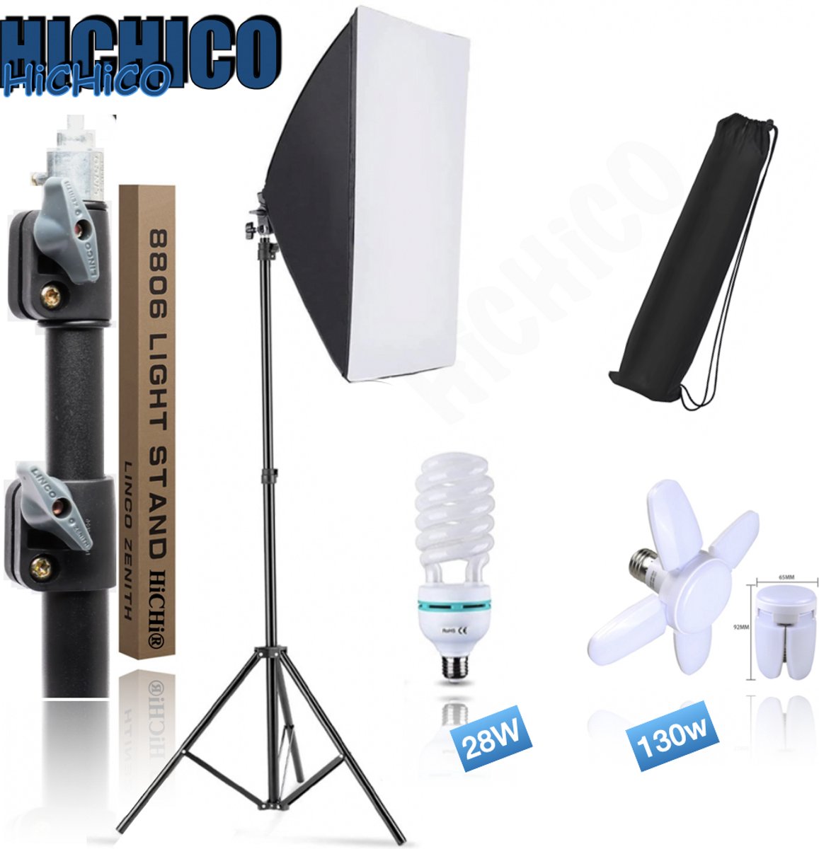 HiCHiCO® Softbox - Studiofotografie – Studiolamp – Camera Licht – Softbox Studiolamp – Fotografie – Fotolamp - Foto Studio Verlichting - Studioflitsers