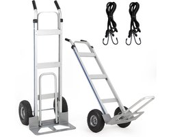 Heavy duty aluminium steekwagen - 600 lbs (272 kg) draagkracht -Inklapbare trolley met uittrekbaar laadplateau en 10 inch luchtbanden - incl. 2 elastische spanbanden