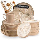Moritz & Moritz MARIELLA 48-delig Serviesset 12 Persoons - Modern Borden Set in beige - Koffieservies met Borden, schalen en Kopjes - Combinatieservies