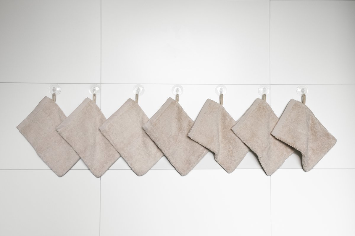 RELAKZ - Shell Beige - Washandjes - Set 7 Stuks - 100% Katoen - 550 GSM - Zacht en Hoog Absorberend