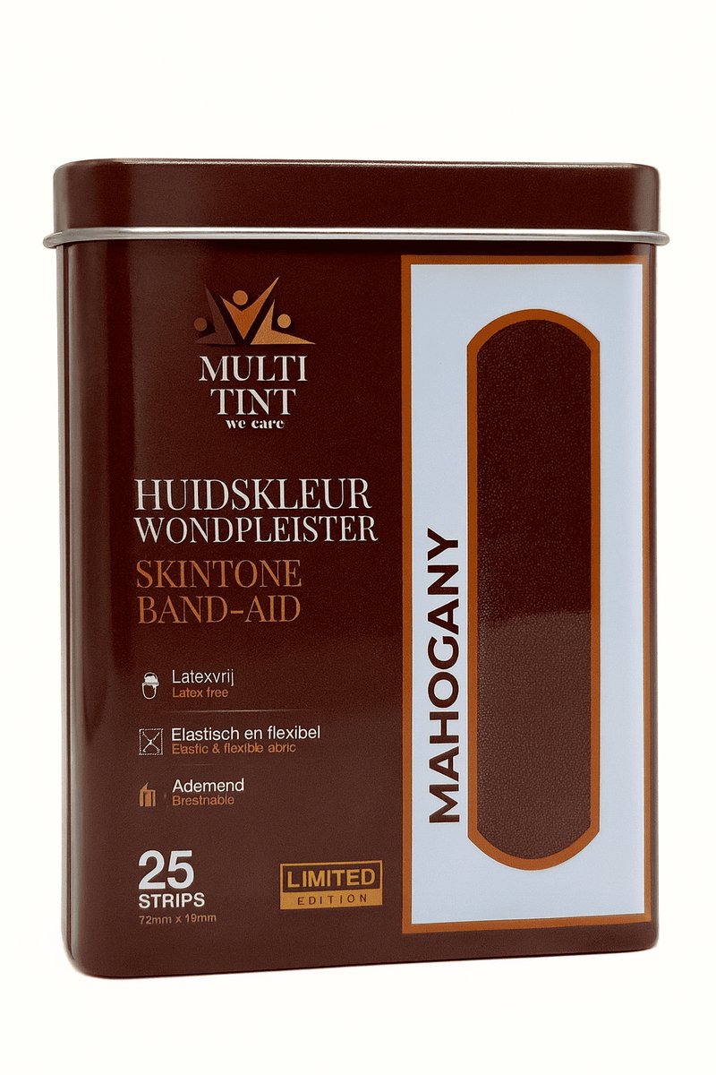 MultiTint Wondpleister Mahogany - Limited Editie Blikje 25st - 72x19mm - Mahogany huidskleur - Latexvrij - Elastisch en Flexibel - Ademend - In duurzaam blik