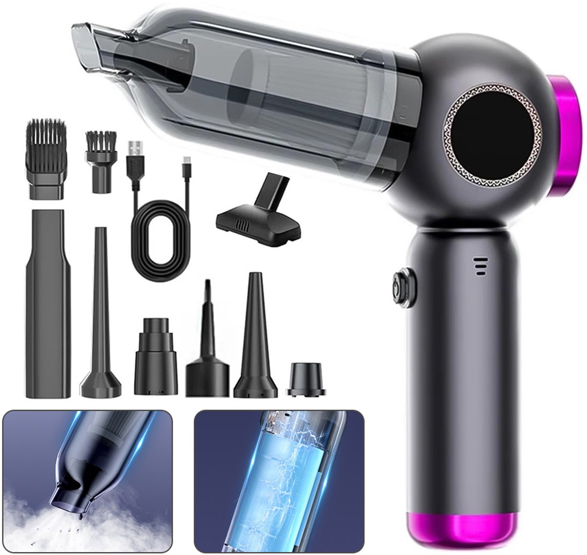 Auto Draadloze Stofzuiger Kruimelzuiger Nat en Droog Zwart - Auto - €45,99