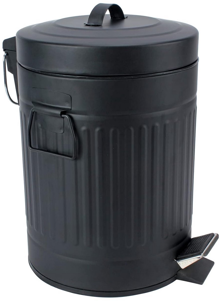 Ronde Stap Prullenbak - 5 Liter - Zwarte RVS Badkamer Prullenbak | Kleine Prullenbak met Deksel | Kantoor Prullenbak | Kleine Vuilnisbak met Deksel | Metalen Wastebasket