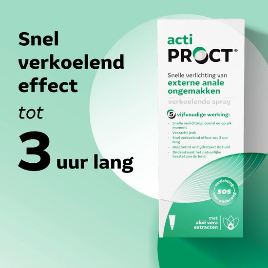 ActiProct spray met de tekst 'Snel verkoelend effect tot 3 uur lang'.
