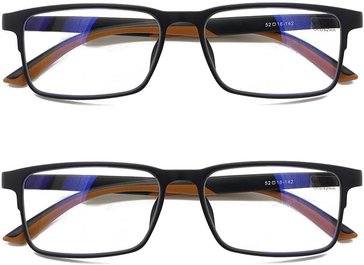Lichte leesbril met blauwlichtfilter, breed montuur, TR90 + siliconen, 139 mm