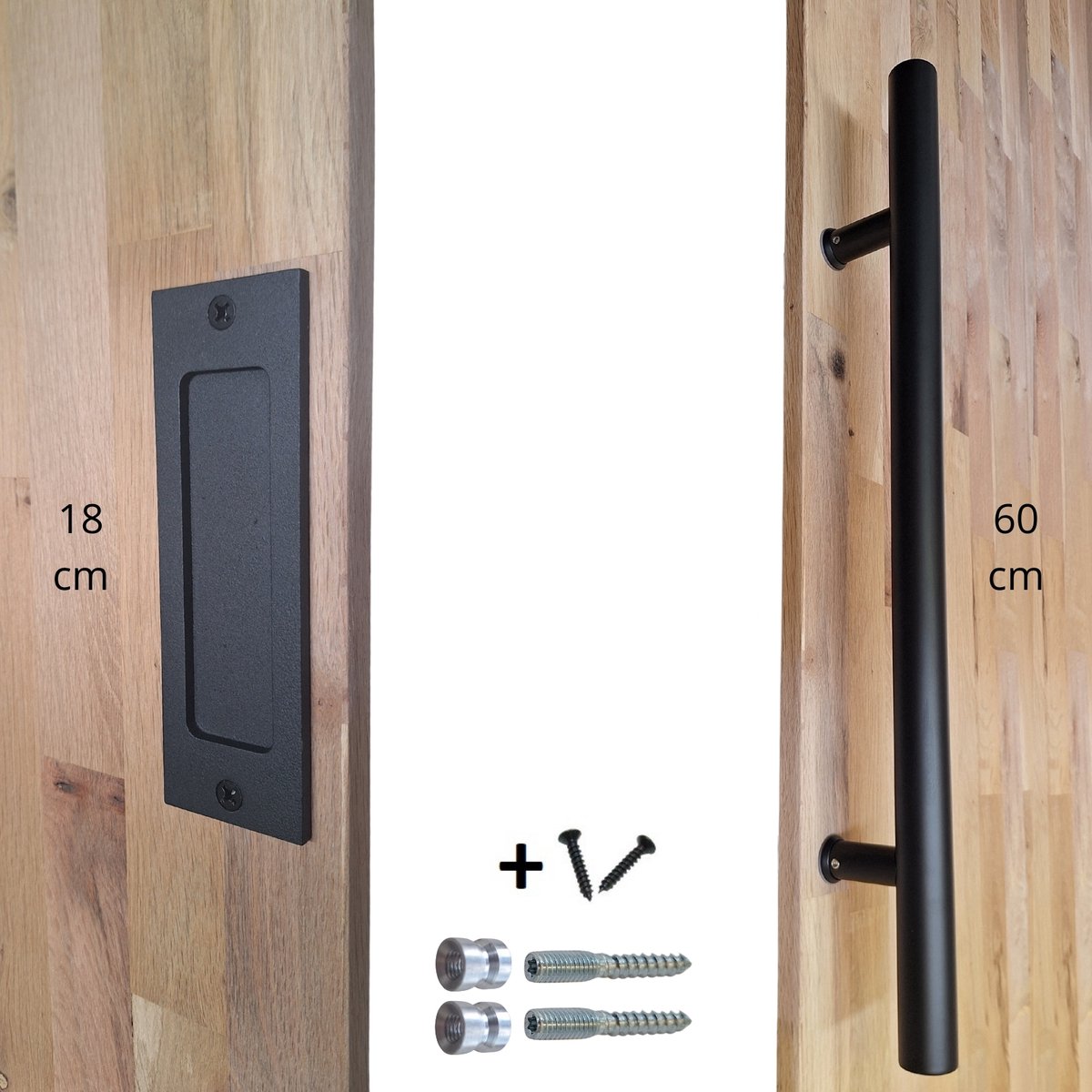 Hoexs – Dubbele schuifdeurgreep zwart 60 cm – Met komgreep 18 cm – Dubbelzijdig – Voor schuifdeur & barndeur
