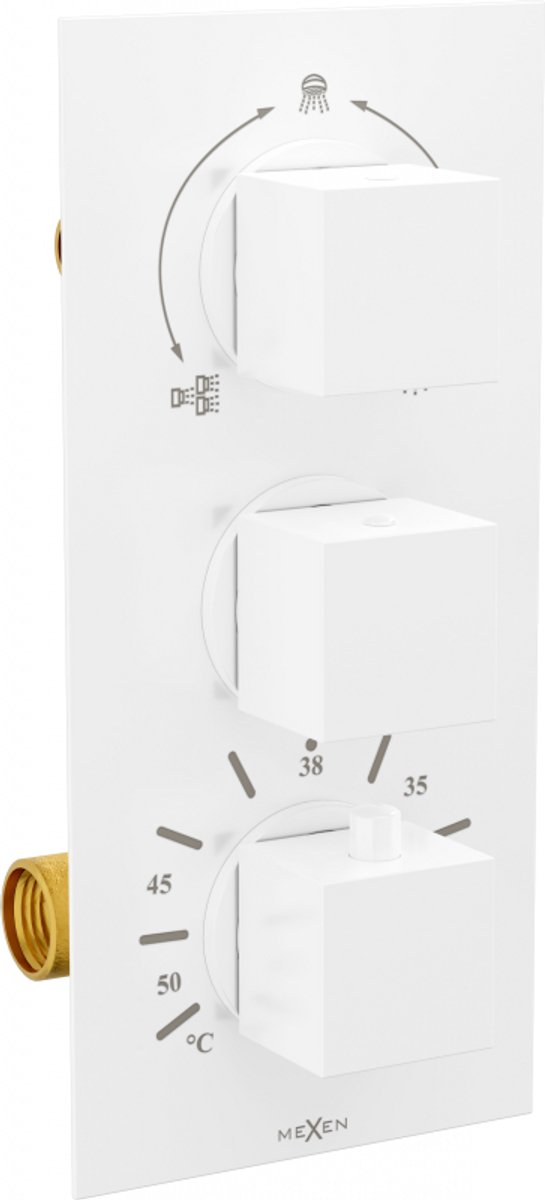 Mexen Cube thermostatische bad-douchekraan met 3 uitgangen, wit - 77503-20