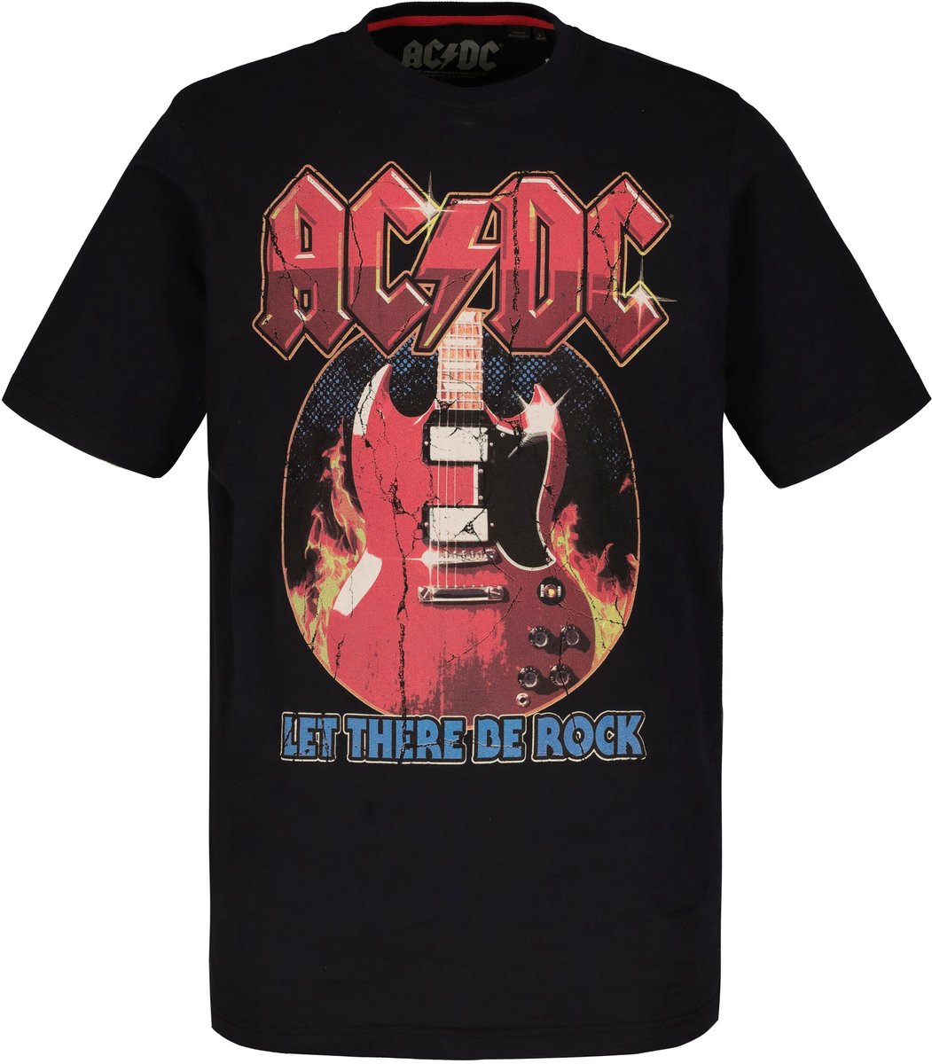 JP 1880 - Heren - T-shirt bandshirt ACDC korte mouwen - Zwart - Maat 4XL