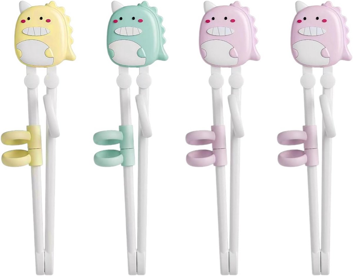 4 paar kinderchopsticks met dinosaurussen, knikchopsticks voor beginners, herbruikbare eetstokjes
