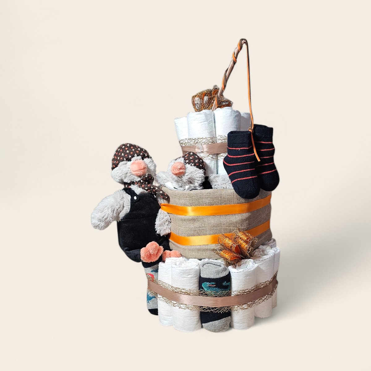 Luiertaart 3-laags met Happy Horse Penguin Polar – luxe kraamcadeau