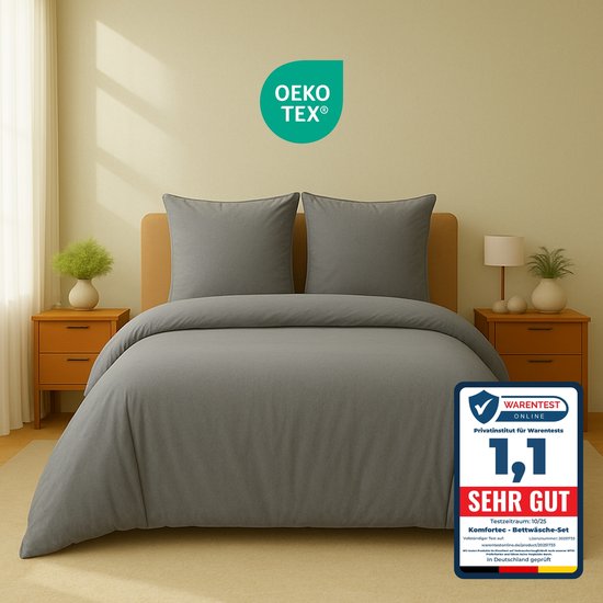 Komfortec Premium Dekbedovertrek 240x220 cm + 2x Kussensloop 80x80 cm - Geborsteld 100% Polyester Microvezel 90 g/m² - 3-Delige Superzachte Beddengoedset - Antracietgrijs