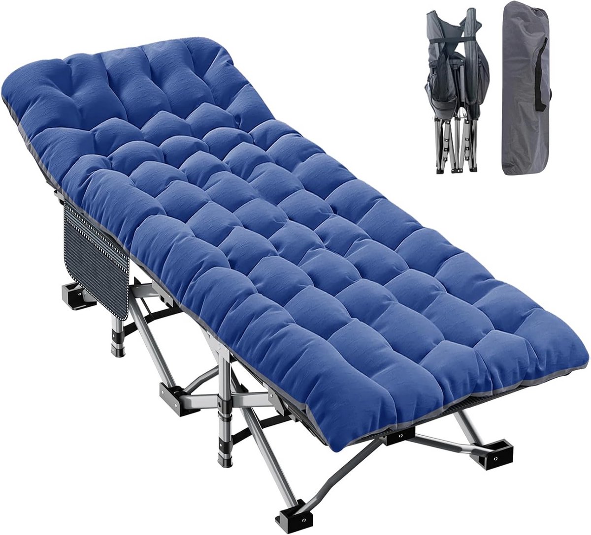 Opvouwbaar Campingbed voor Volwassenen - Dubbellaags 1200D Draagbaar Slaapbed voor Thuis, Camping, Kantoor - Zwaar Belastbaar Gastenbed met Matras en Draagtas