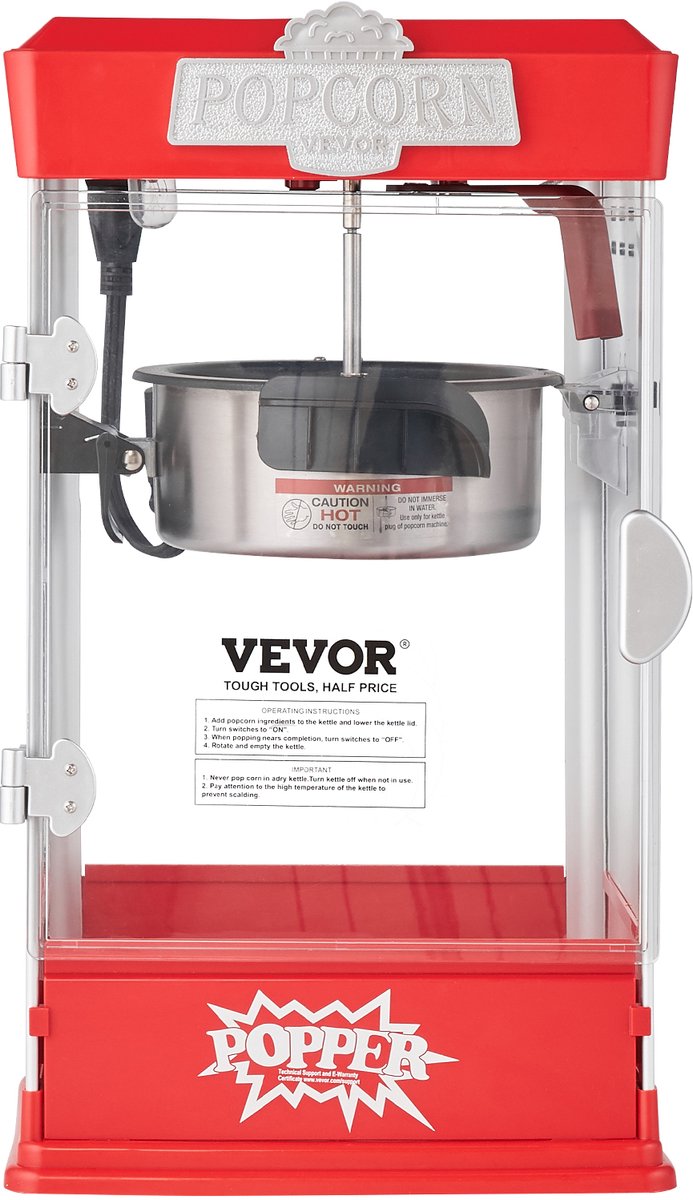 VEVOR Popcornmachine Maker Popcornmachine Popcornmachine 480W Popcorn 4oz Rood — afbeelding 2