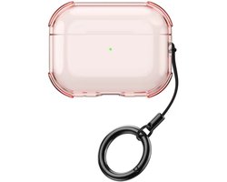 Roze transparant hoesje voor oordopjes met sleutelring – schokbestendige beschermhoes geschikt voor AirPods Pro 2