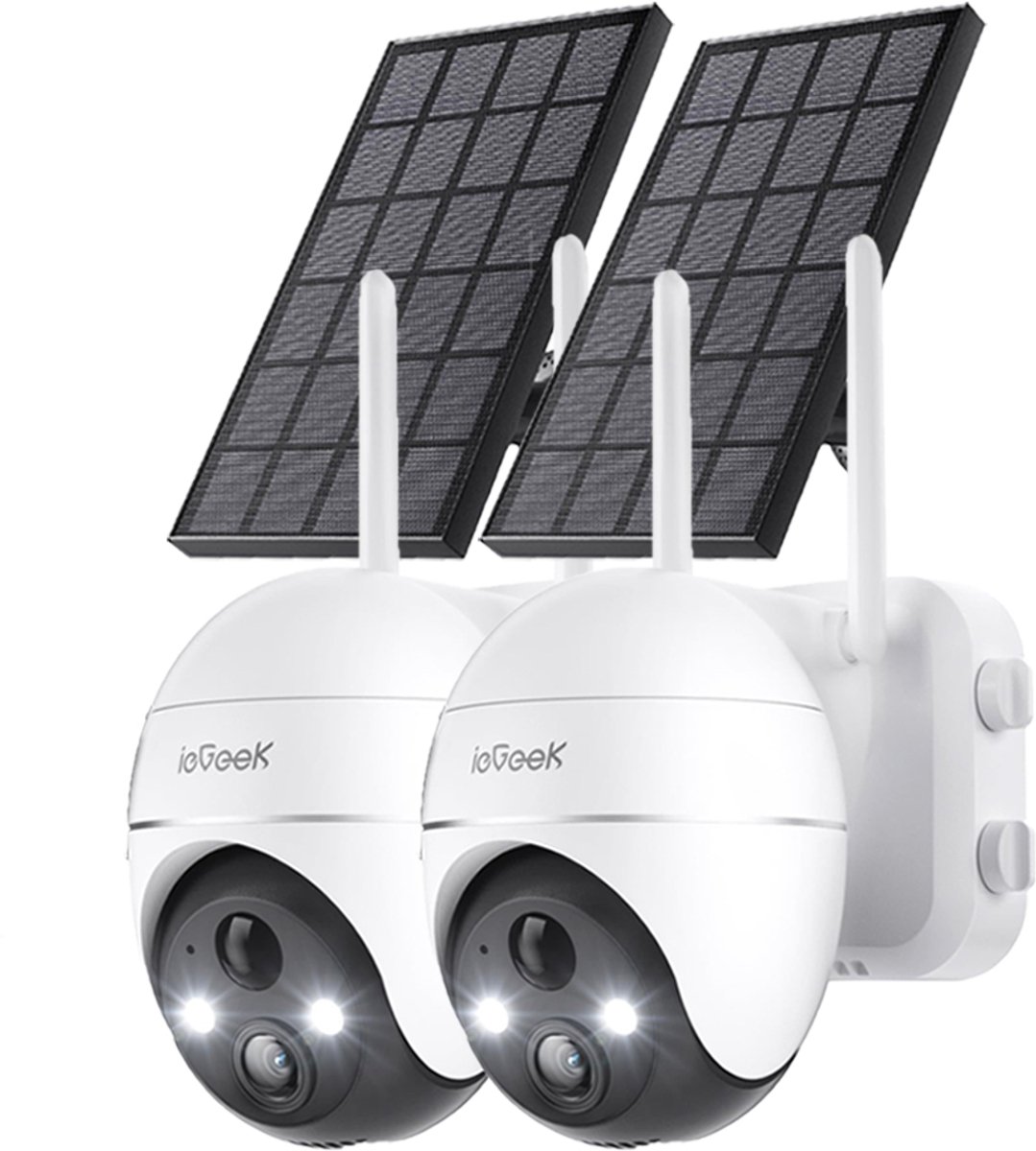 ieGeek 5MP Beveiligingscamera Braadloos Buiten - Zonne Energie Kamera - Draadloos Wifi - 360° PTZ - Werkt op Batterijen - Tschijnwerper en Sirene - Bewegingsdetectie - Kleuren-Nachtzicht - 2-Weg Audio - IP65 - Werkt met Alexa - 2 Stuks
